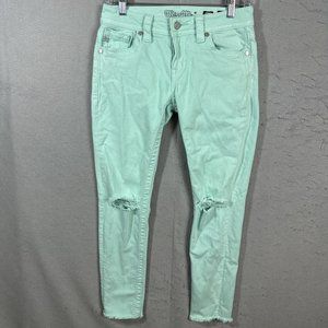 Miss Me Jeans Womens 26 x 27 Green Mid-Rise Ankle Skinny Distressed